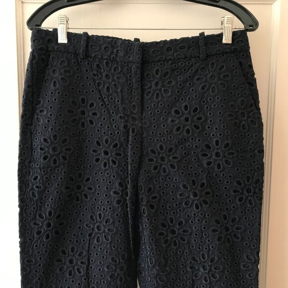 J.Crew | Navy Pinwheel Floral Eyelet Cafe Capri Pants - Picture 3 of 11